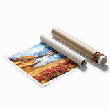 Extra large rolled print of a serene Georgian landscape with soft, pastel floral designs.