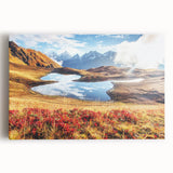 Black and white stretched canvas of a serene Georgian landscape, ideal for kitchen wall art.