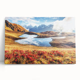 Black and white stretched canvas featuring a panoramic view of the Georgian landscape, ideal for kitchen wall art.