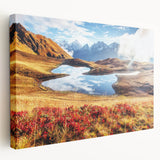 Large canvas print of a serene Georgian landscape in muted earth tones, suitable for kitchen wall art.