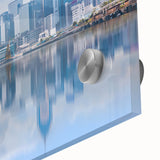 Acrylic print of large abstract Hong Kong skyline in muted earth tones, ideal for dining room art.