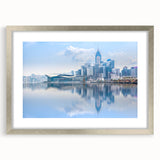 Textured abstract art print of Hong Kong scenery in muted gray tones, framed in silver, ideal for bedroom art.