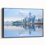 Black and white landscape art painting of Hong Kong on framed canvas, ideal for bedroom wall decor.
