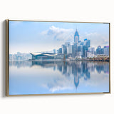 Framed canvas featuring a vintage-style landscape painting of Hong Kong in gold and black tones, suitable for bedroom decor.