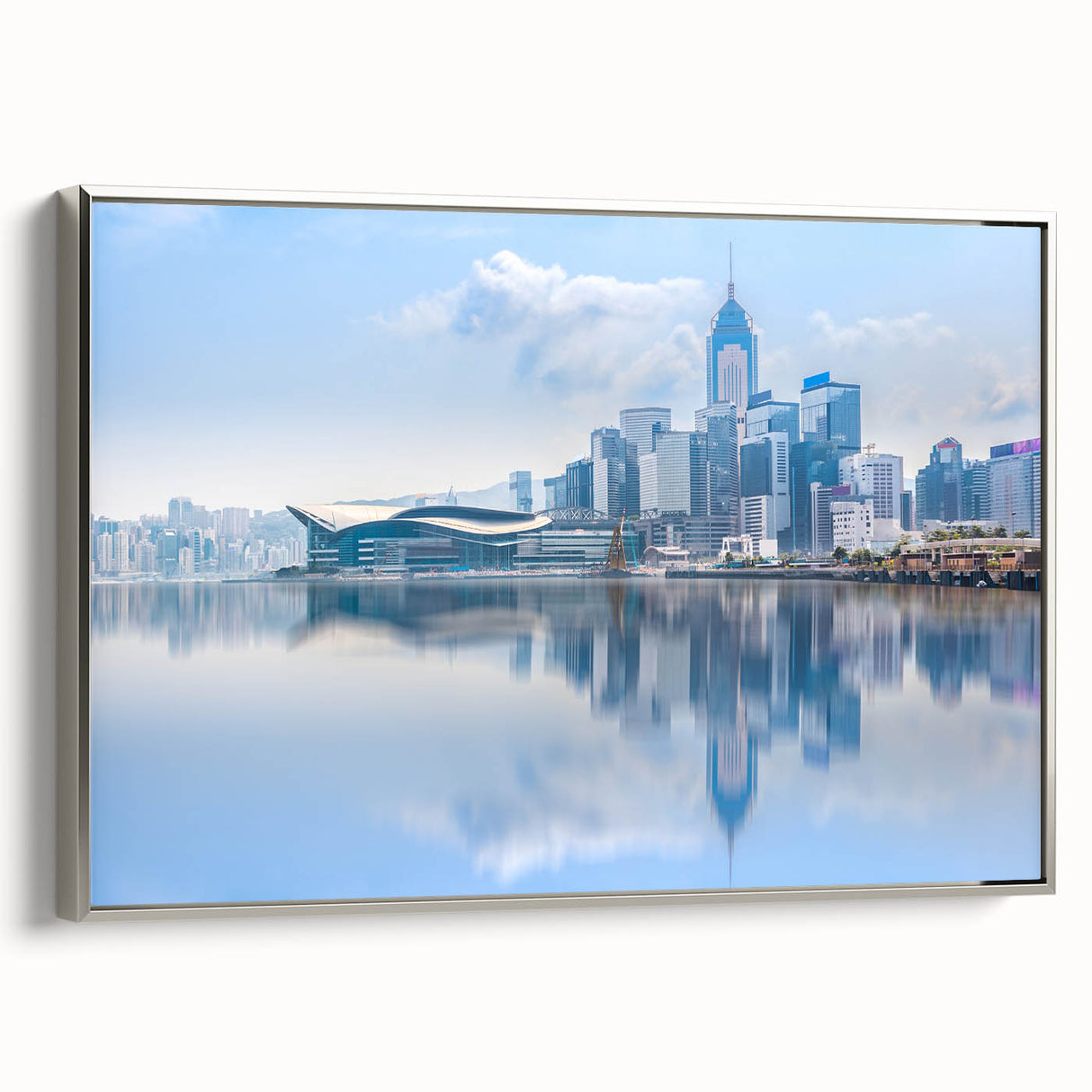 Framed canvas landscape art painting of Hong Kong in colorful and vintage poster style, ideal for modern living room decor.
