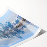 Extra large rolled print of Hong Kong scenery with line art flowers in muted colors, suitable for large living room wall art.