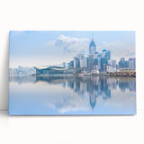 Black and white stretched canvas of Hong Kong skyline, ideal for kitchen wall art or bedroom ambiance.