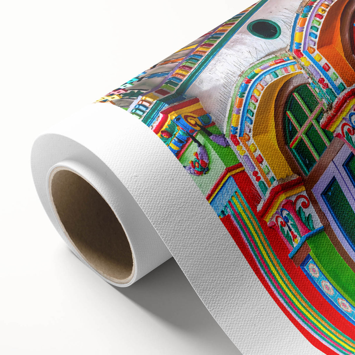 Art Deco style poster of an Indian scenery in vibrant colors on rolled canvas, ideal for nursery wall art.
