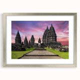 Textured abstract art print depicting a serene Indonesian landscape in muted earth tones on a framed silver mat.