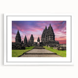 Abstract art print of an Indonesian landscape in muted earth tones on a framed canvas, suitable for dining room decor.