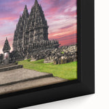 Extra large framed canvas featuring a textured depiction of an Indonesian landscape in vibrant.