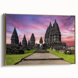 Framed canvas featuring a vintage-style Indonesian landscape in muted gold and black tones, ideal for bedroom wall decor.