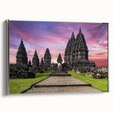 Framed canvas depicting a vintage-style landscape of an Indonesian scenery in colorful art tones.