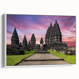 Vintage poster art of a colorful Indonesian scenery on extra large framed canvas, ideal for living room decor.