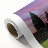 Art deco poster of Indonesian scenery in muted green and brown tones on rolled canvas, ideal for nursery wall art.