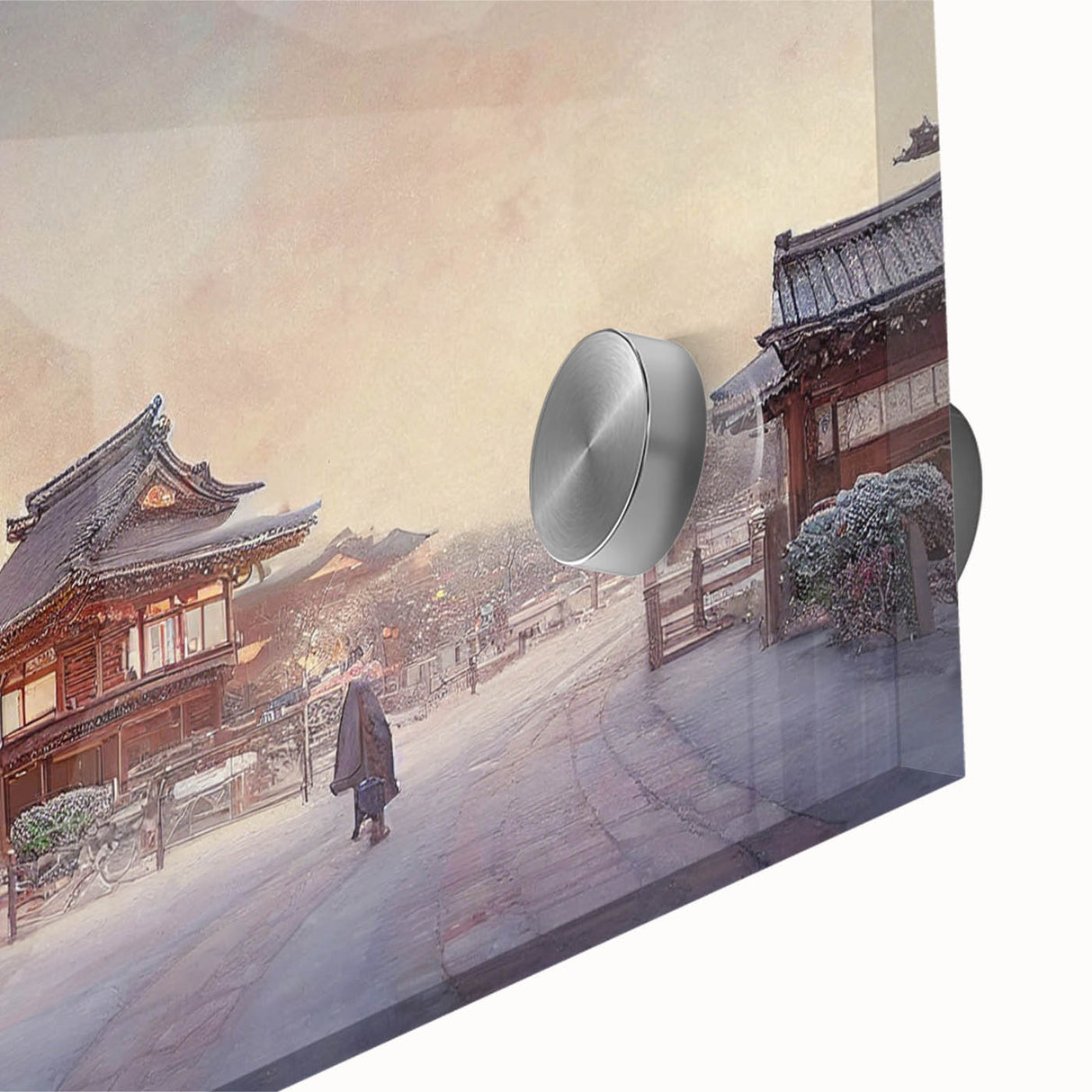 Large abstract wall art of Kyoto scenery in mid-century modernist style on acrylic glass, suitable for dining room decor.