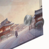 Large abstract wall art of Kyoto scenery in mid-century modernist style on acrylic glass, suitable for dining room decor.