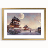 Extra large wall art depicting an abstract Kyoto scenery in textured gold and earth tones, framed with a mat.