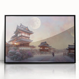 Large abstract wall art depicting a Japanese Kyoto scene in muted earth tones on a framed acrylic; suitable for modern…