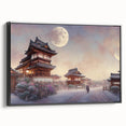 Black and white landscape art painting of Kyoto on framed canvas, ideal for bedroom wall decor.