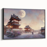 Black and white landscape art painting of Kyoto on framed canvas, ideal for bedroom wall decor.