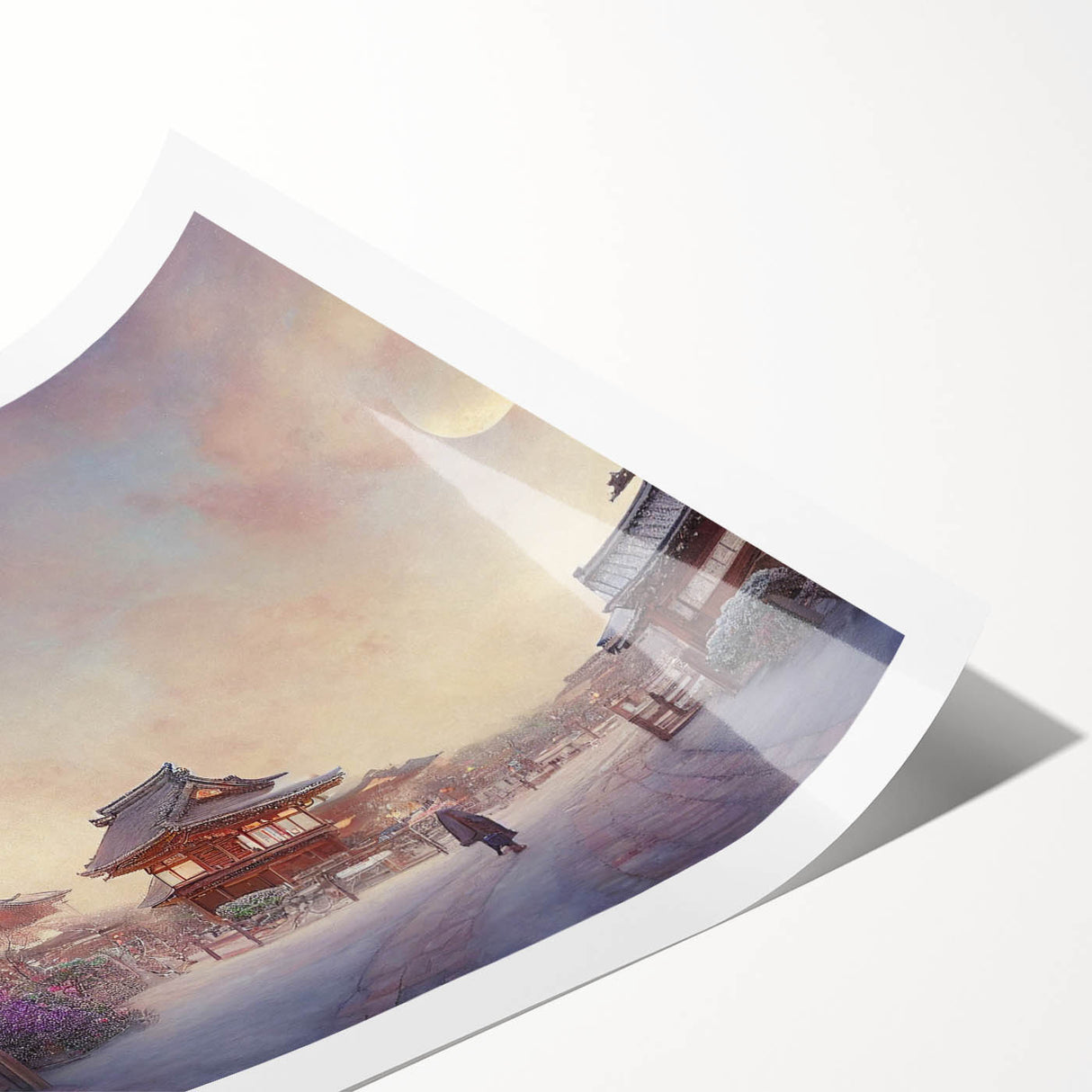 Extra large rolled print featuring line art flowers in soft pastel shades, ideal for large living room wall art.