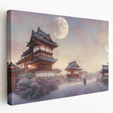Japanese Kyoto scenery on large stretched canvas with green and brown tones, ideal for kitchen wall art.