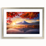 Textured abstract art print depicting a serene Japanese landscape in muted earth tones on a framed silver mat.