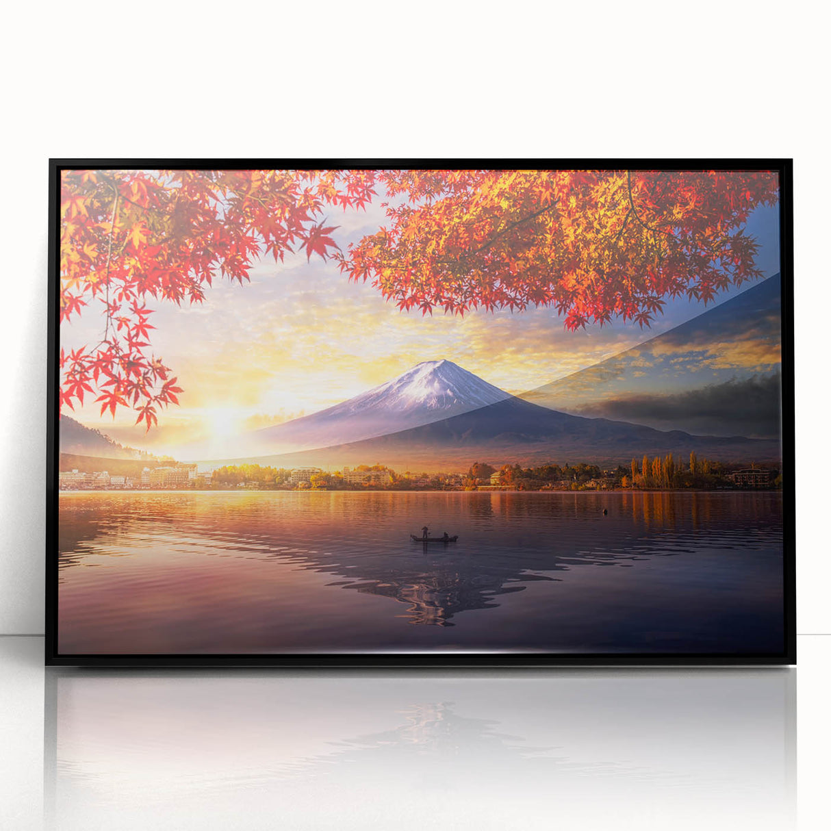 Large abstract wall art depicting a minimalist Japanese scenery in black and white tones on a framed acrylic.