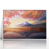 Acrylic print of a serene Japanese landscape in soft pastel colors, framed in white, suitable for modern nursery decor.