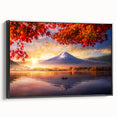 Black and white framed canvas depicting a vintage Japanese landscape, ideal for bedroom wall art.