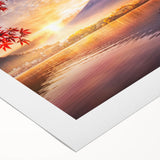 Art deco poster featuring a serene Japanese landscape with soft pink and beige tones on rolled canvas.