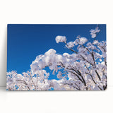 Black and white photograph of a serene Korean landscape on large stretched canvas.