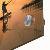 Large abstract wall art featuring a Laos scenery in muted earth tones on acrylic glass, ideal for dining room ambiance.