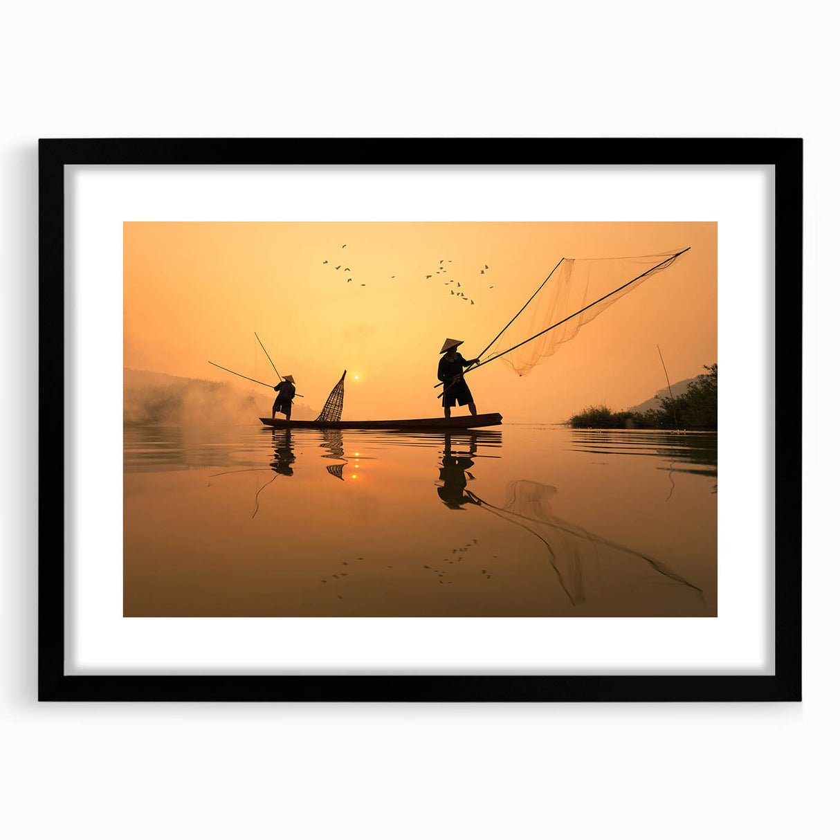 Extra large abstract art print of a colorful, textured scenery of Laos on a black framed canvas, ideal for living room decor.