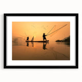 Extra large abstract art print of a colorful, textured scenery of Laos on a black framed canvas, ideal for living room decor.