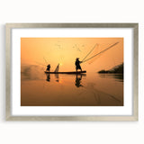 Textured abstract art print depicting a serene Laos scenery in muted earth tones, framed in silver, ideal for bedroom art.