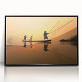 Large abstract wall art featuring a Laos scenery in muted earth tones, framed in black acrylic.