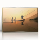 Framed acrylic print of a serene Laos landscape in soft gold tones, ideal for modern art wall decor.