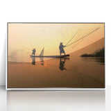 Acrylic print of a serene Laos landscape in soft pastel colors, framed in white, suitable for nursery wall art.