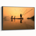 Black and white landscape painting of Laos scenery on framed canvas, ideal for bedroom wall art.