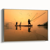 Framed canvas of a vintage poster depicting a colorful Laos landscape, ideal for adding a cultural touch to any room.