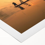 Art deco poster of a serene Laos landscape in muted green and blue tones on rolled canvas, ideal for dining room decor.