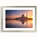 Textured abstract art print of a Malaysian landscape in muted earth tones on a silver-framed canvas.