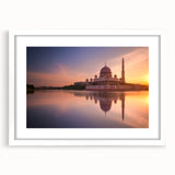 Abstract art print of a Malaysian landscape in muted earth tones on a white-framed canvas, suitable for dining room decor.