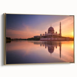 Framed canvas featuring a vintage-style Malaysian landscape in black and gold tones, ideal for bedroom wall art.