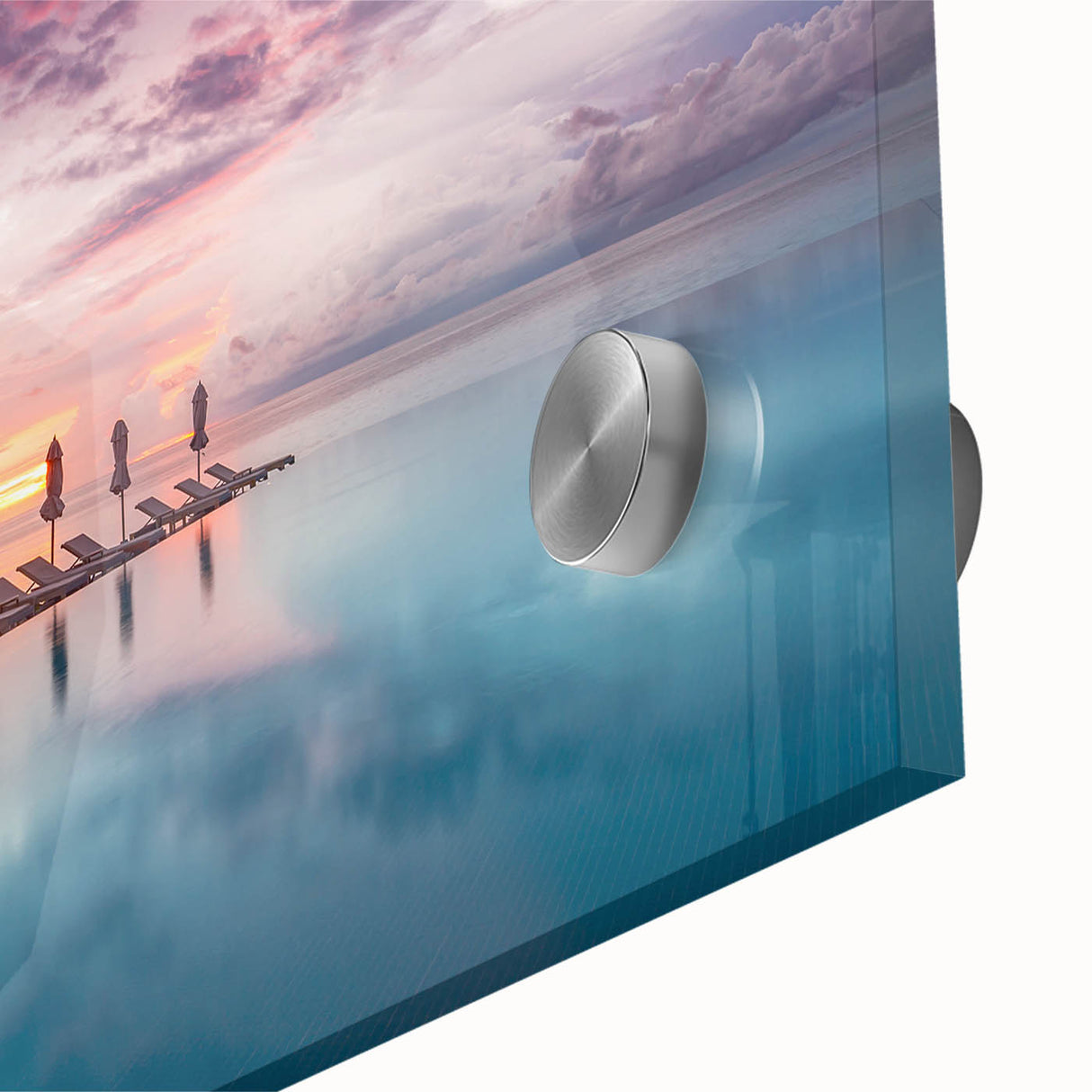 Large abstract wall art of a Maldivian scenery in vibrant blue and green tones on acrylic glass.