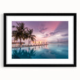 Extra large abstract art print of a colorful Maldivian scenery on black framed canvas, ideal for living room decor.
