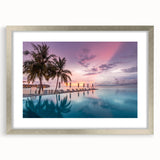 Textured art of Maldives scenery in abstract style, framed with a silver mat, suitable for bedroom decor.