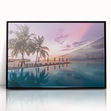 Large abstract wall art depicting a serene Maldivian seascape in muted blue tones on a framed acrylic.